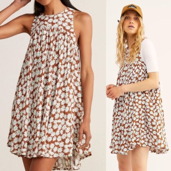 Free People Dresses & Skirts - Free People Tan Daisy Printed Tunic Mini Dress